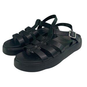 Womens Vegan Goth Leather Black Gladiator Sandals Size 11M Skater Rave